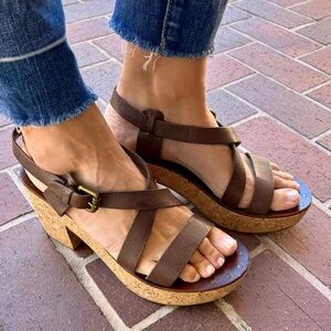 ASH Brown Leather Cork Block Heel Platform Sandals Strappy Open Toe 41 10.5-11